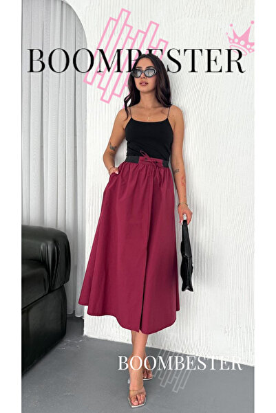 BoomBester High Waist Lace-Up Poplin Maxi Skirt – Premium Drapey Long Skirt