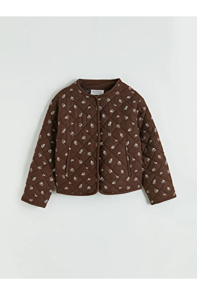 LC Waikiki Lcw Kids Brown Crew Neck Floral Quilted Girls' Jacket