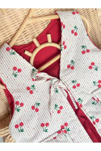 Pinkitokids Girl Cherry Patterned Tie-Detail Vest