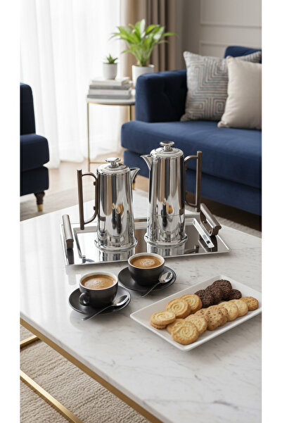 Generic Elegant tea and coffee thermos set with serving tray, 1 liter/600 ml