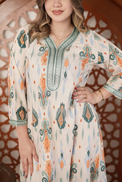 AFandina Luxurious Linen jalabiya with a distinctive pattern for a unique loo...