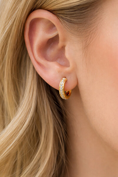 XUPING JEWELRY Zirkon Taşlı Gold Halka Küpe – Şık & Minimal Günlük Kombin Küpesi