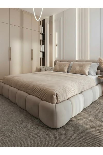 JACA 3'lü Kadife Kumaş Dekoratif Yatak Örtüsü &Fermuarlı İç Dolgulu Dikdörtge...