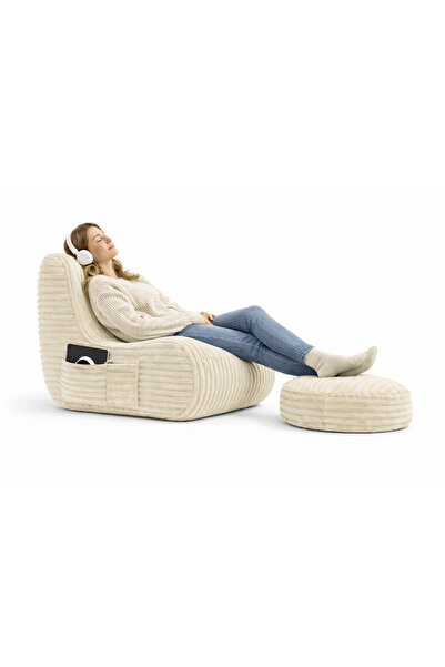 Joyfoam Yumuşak Dokulu Fitilli Kadife TV Koltuğu ve Puf - Dekoratif Yer Koltu...