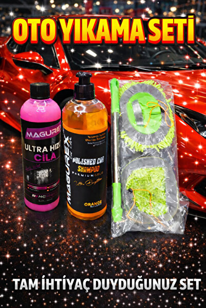 MAGUREX OTO YIKAMA SETİ ULTRA HIZLI CİLA+CİLALI ŞAMPUAN+MİKROFİBER ARAÇ YIKAM...