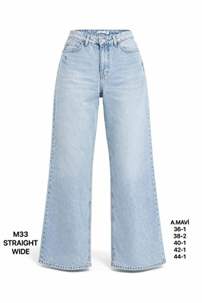 Miss Poem Women's Light Blue Straight Wide Jean Pants