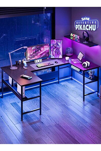 Stubborn Large Gaming Table, 180cm U Shaped desk, Texture Desktop Corner Comp...