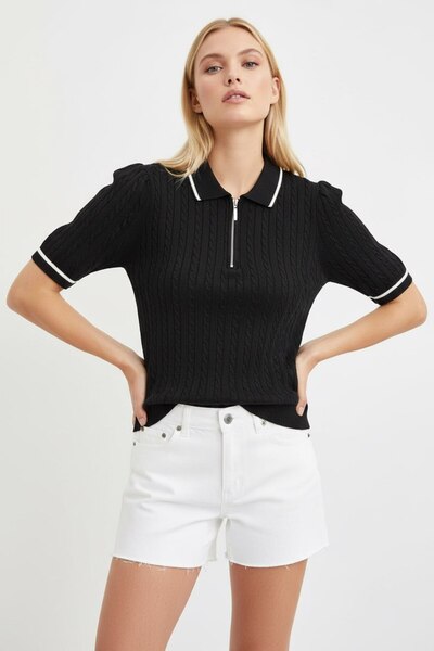 Noi Belis Polo Collar Half Zipper Knitwear Blouse Ss26Bz0043