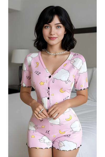 ALFA AKSESUAR 03 Luna Lora Lamb Dream Cotton Lu Pink Lamb Patterned Button Lo...