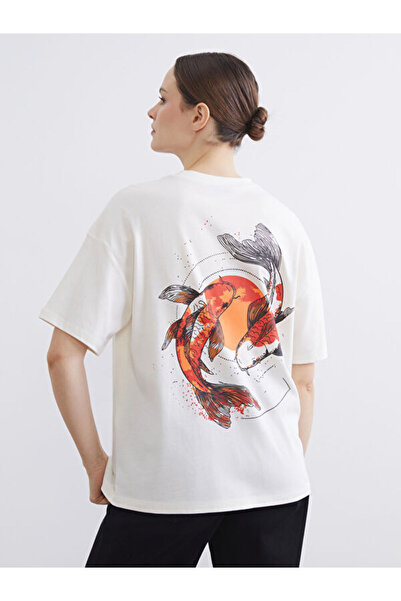 LC Waikiki Rmz Gi̇yi̇m Farkiyla Zero Roba Collar Fish Printed Loose Fit Women...