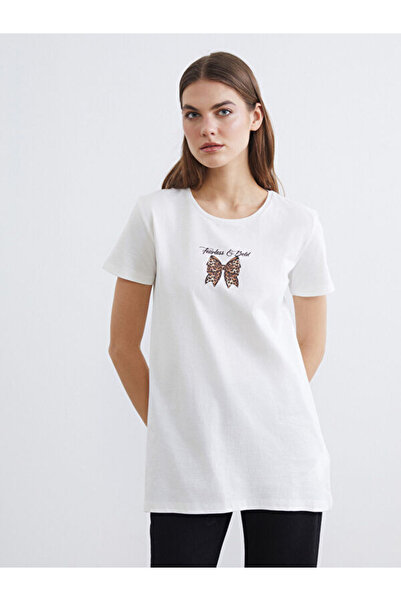 LC Waikiki Rmz Gi̇yi̇m Farkiyla Zero Roba Collar Printed Women's T-Shirt