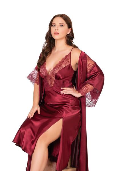 OBJE Women's Burgundy Oversized Long Nightgown