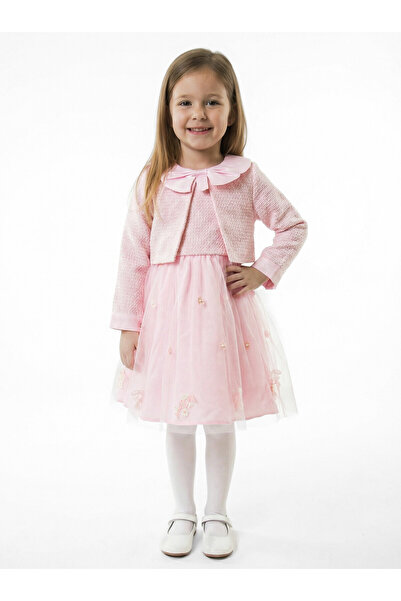 XO Kids Baby Girl Dress with Floral Embroidery and Tulle Bow, 3-8 Years Old 4423