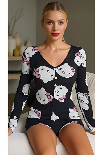 ALFA AKSESUAR 03 Luna Lora Kitty Dream Cotton Lu Black Kitty Patterned Button...