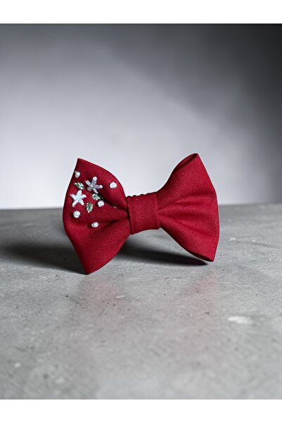 EGOMİ Linen Red Fabric Embroidered Hairless Baby Hairpin