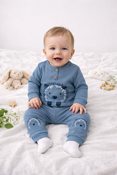 DECO Erkek Bebek Kirpili 2’li Takım – Uzun Kollu Üst ve Alt Pantolon – Yumuşa...