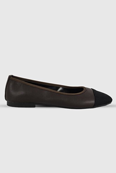 Modezya Coffee Matte Black Satin Round Toe Women's Ballet Flats