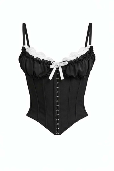 ibeeka Hook-and-eye closure corset bustier - premium quality blouse - black - l
