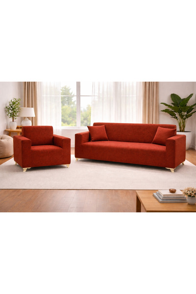 Akbal Home İtalyan Nubuk 3lü + Tek Kişilik Klasik Koltuk Örtüsü Lastikli Tüm ...