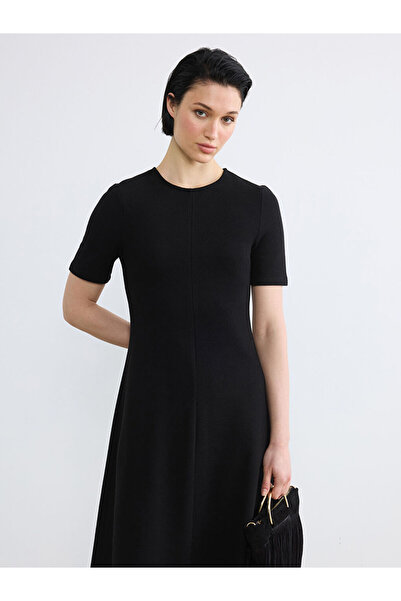 LC Waikiki Lcw Vision Black Crew Neck A-Line Dress