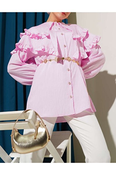 Lavanta Tekstil Ruffled Layered Collared Shirt