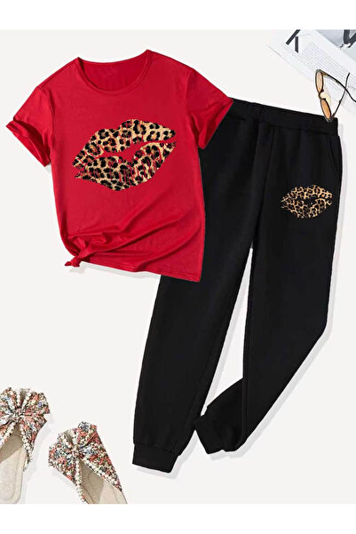 Rayan & Hoor Style Printed Sweatpants and T-shirt Top and Bottom Tracksuit Set