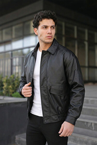Bossago New Season Men's Black Modern Cut Premium Leather Jacket