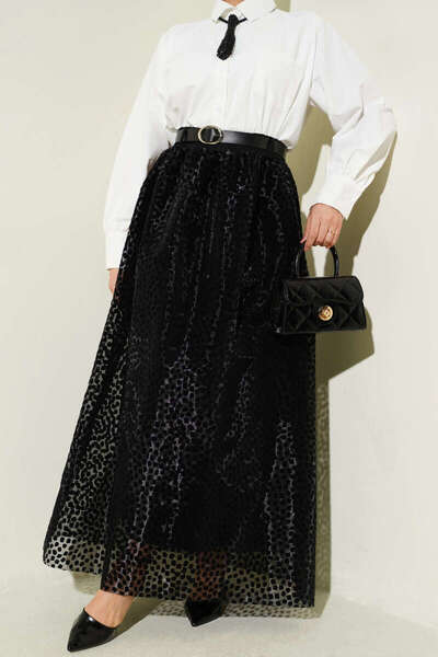 Lavanta Tekstil Belt Pieces of Polka Dot Pieces of Organza Skirt