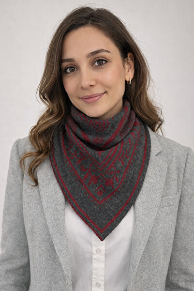 Sebir Moda Ethnic Patterned Double-Sided Knitwear Triangle Scarf