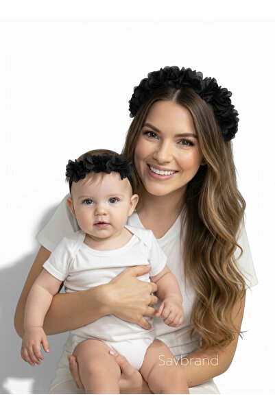 SavBrand Black Floral Mom Crown and Baby Bandana