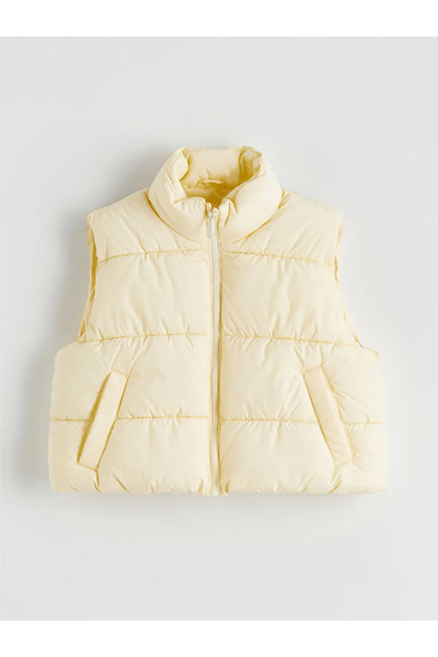 LC Waikiki Lcw Kids Black Water Repellent Mock Neck Girl Child Puffer Vest