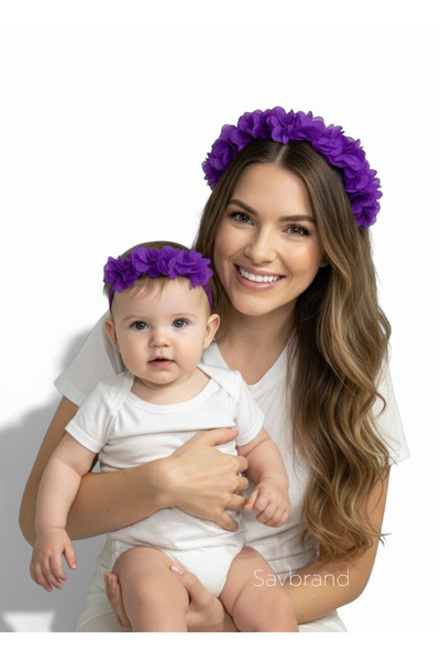 SavBrand Purple Floral Mother's Crown and Baby Bandana