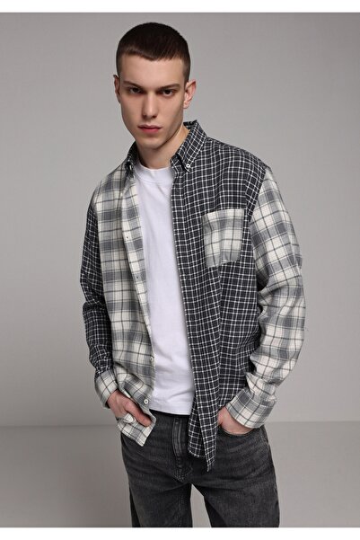 Colin's Relaxed Fit Shirt Neck Plaid Pack Men's Gray Long Sleeve Shirt