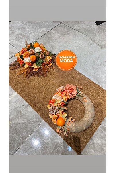 TASARIMHMODA Kapı Önü Paspas ve Çelenk Seti Turuncu