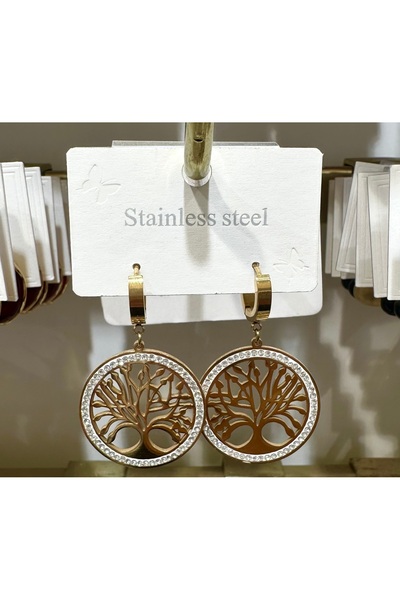 GLOW ACCESSORIES BAE أقراط شجرة الحياة المتدلية المصنوعة من الفولاذ المقاوم ل...