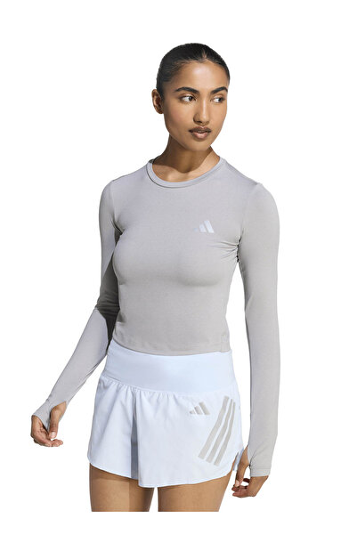 adidas KE8418 Run Ess LS W Gri Bisiklet Yaka Dar Düz Kadın T-Shirt
