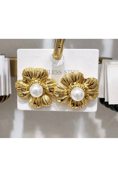 GLOW ACCESSORIES BAE أقراط من الفولاذ المقاوم للصدأ على شكل زهرة لؤلؤية من ال...