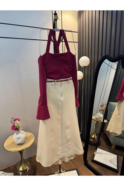 NUHAIRa Barbie off-shoulder flared midi dress, length 125 cm