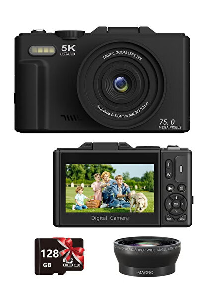ZONBON كاميرا رقمية بدقة 5K، مزودة ببطاقة ذاكرة Micro SD سعة 128 جيجابايت، وك...
