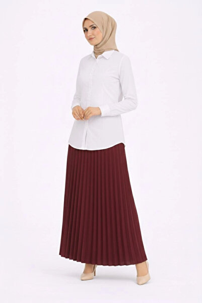 Alfanora Hijab White Shirt Pleated Skirt Double Set Casual and Office Chic - ...