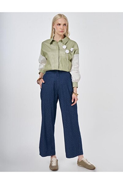 KYR Washable Hotfix Printed Denim Trousers Blue