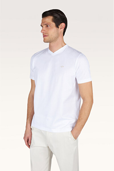 PAUL&SHARK Men's Regular Cut V-Neck 100% Cotton Metallic Logo Detailed Short ...