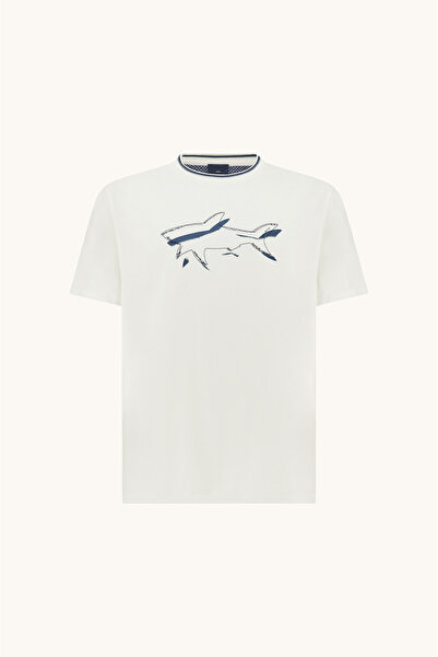 PAUL&SHARK Men's Short Sleeve Cotton Pack Crew Neck Fish Patterned White T-Sh...