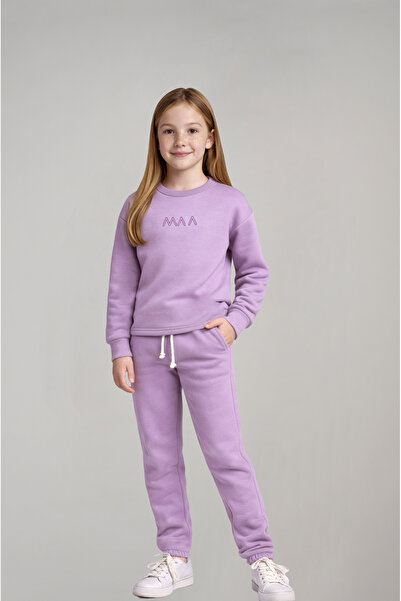 Klotho MAIA Girl's Lilac Printed Sweatshirt Tracksuit Set