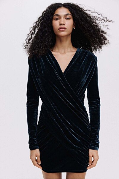 H&M Draped velour mini dress