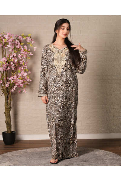 hendam 100% viscose midi house dress with a classic leopard print