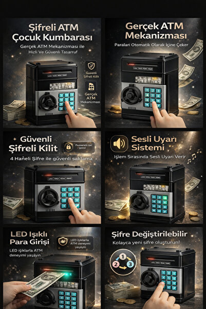 babysch Password-Protected Atm Piggy Bank for Children (Black)