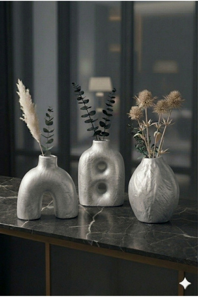 muffag Set de texturat vaze din ipsos, de culoare gri argintiu, de dimensiuni...