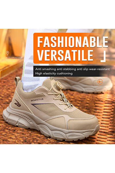 Axpeih Brown Button Style Steel Toe Safety Shoes, Lightweight Protective Work...