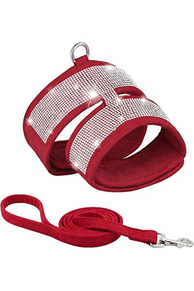 EDA LUXURY BEAUTY مجموعة من قطعتين من طوق الصدر الفاخر باللون الأحمر للكلاب و...